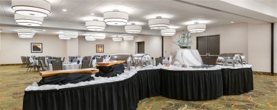 Photo of Agate Ballroom in banquet style with buffet setup featured
